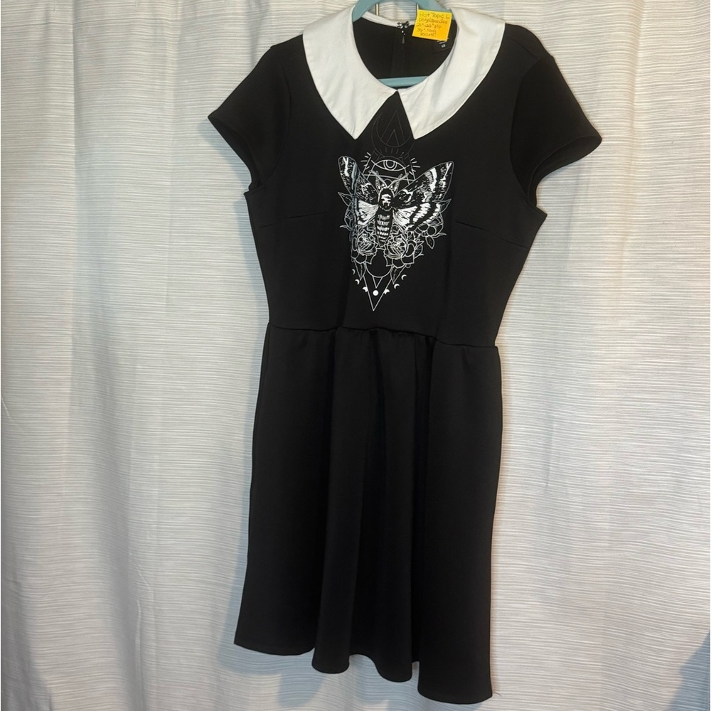 Hot Topic Black Dress with White Collar and Death Moth Graphic